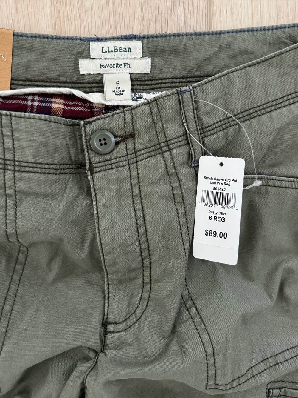 L.L.Bean Women’s stretch flannel lined cargo pants dusty olive green New 6 NWT! - Picture 7 of 16